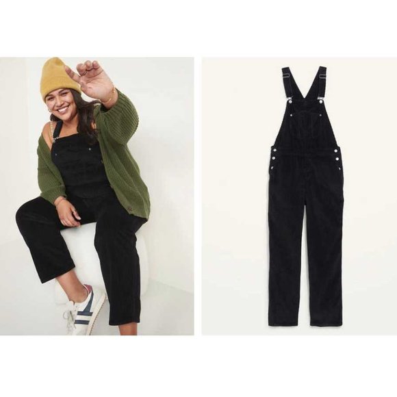 New women's Old Navy dark navy corduroy slouchy straight workwear overalls - Picture 4 of 5